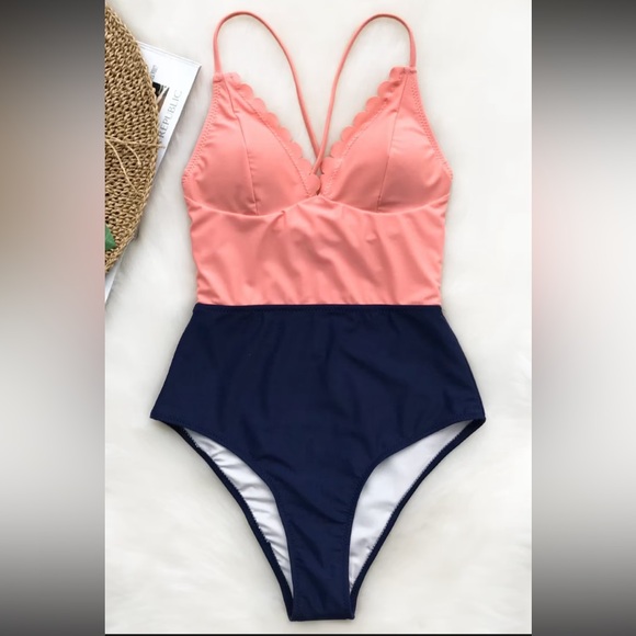 Cupshe Other - Cupshe Lucky Star Coral and Navy Blue One Piece Swimsuit Size Small